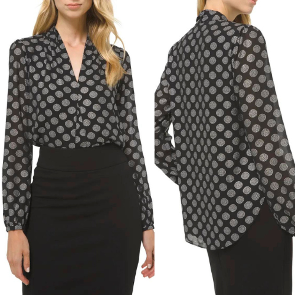 MICHAEL Michael Kors Foil Inverted Pleat Long-Sleeve Top Size Medium